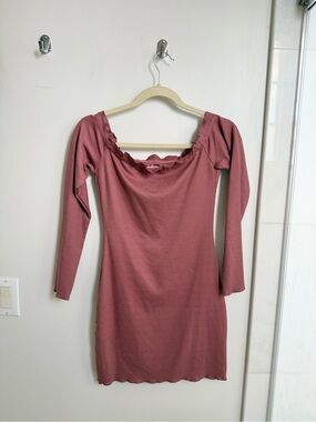 About Us Off-Shoulder Ruched Mini Dress | Dusty Pink | Size S
